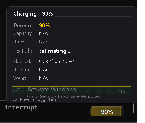 BatteryPill hover popup showing battery details